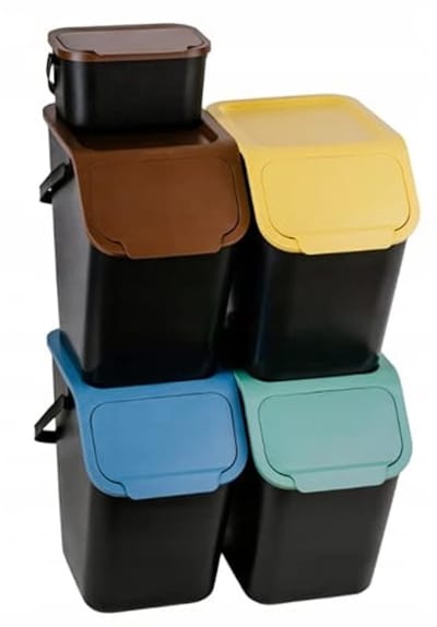 PromoHome Set van 4 + 1 Stapelbare Afvalemmer - Afvalscheidingssysteem met Klikdeksel - Afvalbak 4 x 25L + 1 x 4,5L - Zwart