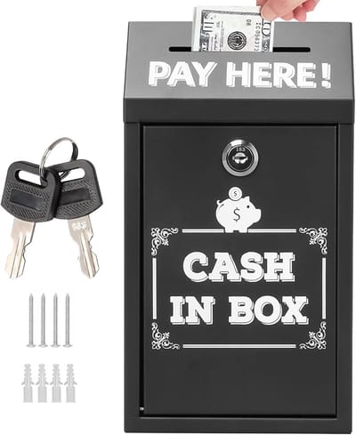 Donatie Box - Geldinzamelbox Suggestiedoos - Veilig Geld Ontvangen - Afsluitbaar Met Sleutel - 14.5 x 7.5 x 26 cm