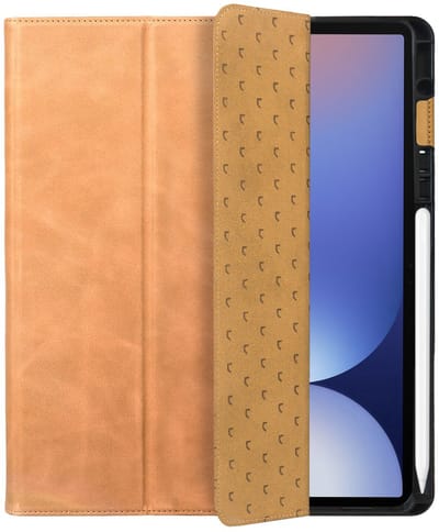 Rosso Elite Hoes Geschikt voor Samsung Galaxy Tab S11 Ultra - 2-in-1 Echt Leer Book Case en Back Cover - Magnetisch Uitneembaar Hoesje - Beschermhoes Licht Bruin