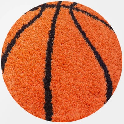 Fun Basketbal Kinderkamer Rond Vloerkleed Hoogpolig Oranje- 120 CM Ø