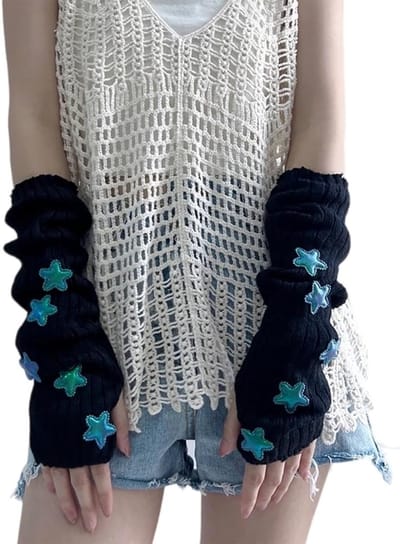 Lange Vingerloze Moffen voor Dames met Duimopening, Schattige Sterrenpatroon, Perfecte Harajuku Accessoires voor Koude Dagen
