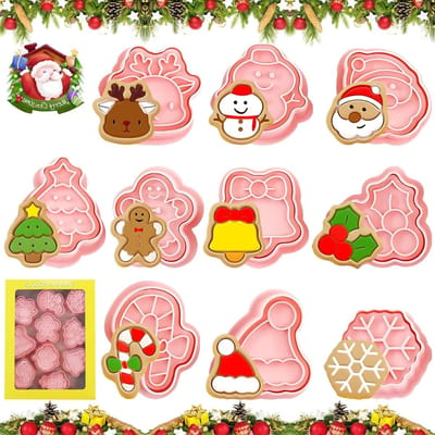 Set van 10 Kerstkoekjesuitsteekvormpjes voor het Maken en Versieren van Cookies, Ideaal voor Feestdagen en Bakplezier
