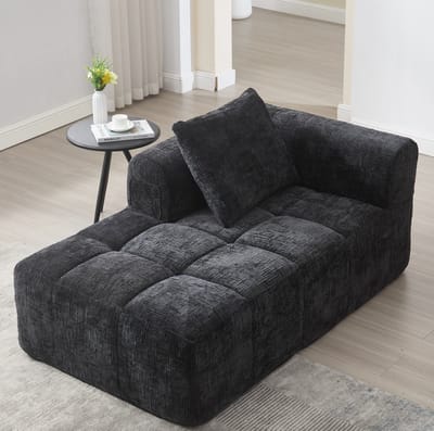 DESMIU Chaise Longue 158 x 90 x 60 cm - Zonder Montage Met Kussen En Zijvakken - Voor Woonkamer En Slaapkamer - Chenille Zwart