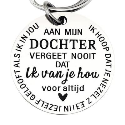 Sleutelhanger “Aan mijn dochter vergeet nooit dat ik van je hou” – 304 RVS – Rond Design met Hartje – Inspirerend Cadeau voor Mannen – Verjaardag & Kerst – 3 cm – Tijdloos & Duurzaam