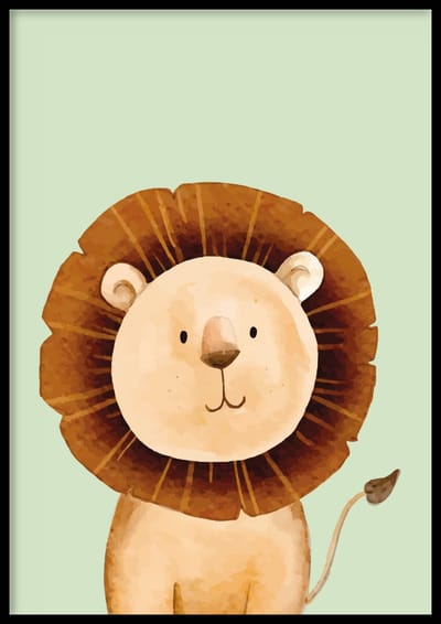 Poster Leeuw groen - Kinderkamer poster - Babykamer poster - Dieren poster - Kinderkamer decoratie - 50x70 cm - WALLLL