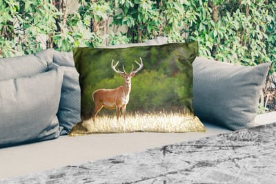 Buitenkussens - Hert - Gewei - Gras - Natuur - Dieren - Groen - 60x40 cm - Weerbestendig