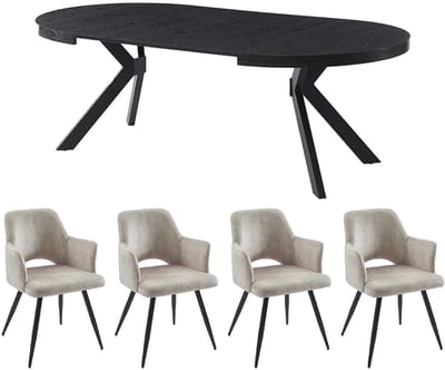 Vente-unique Set tafel KOMONI + 4 stoelen KADIJA - Zwart en beige
