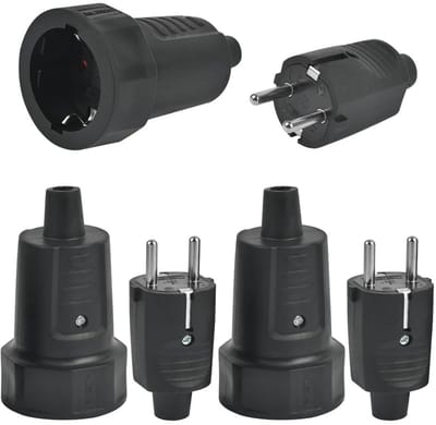 3-pack rubberen geaarde stekker & koppeling met knikbescherming - 250V, 16A, IP44