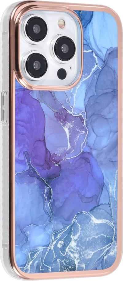Multimedia & Accessoires Siliconen Marmer Harde Back Cover Case Hoesje geschikt voor Apple iPhone 15 Pro – TPU – Harde Plastic – Blauw