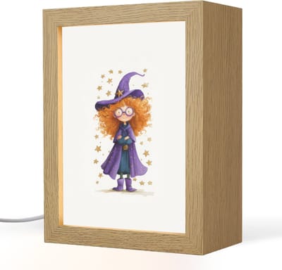 Nachtlampje 15x20 cm - Kinder lampje - Toverheks - Sterren - Paars - Tafellamp kinderkamer - Slaapkamer lamp - Bedlamp kinderen - Kinderlampje stopcontact - Wandlamp babykamer - Nachtlampjes