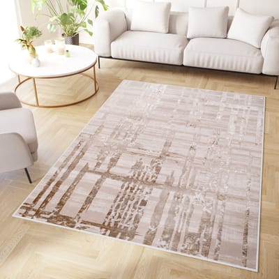 Tapiso Crystal Vloerkleed Beige Bruin Zigzag 3D Effect Tapijt Maat- 120x170