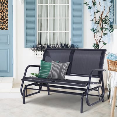 MIVRAY Schommelbank 120 x 70 x 85 cm - Klassiek Voor 2 Personen - Voor Tuin En Terras - Metaal - Zwart