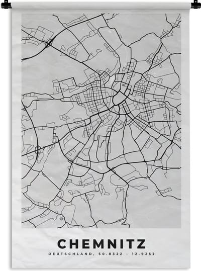 Wandkleed - Wanddoek - Stadskaart - Duitsland - Chemnitz - Plattegrond - Kaart - 120x180 cm - Wandtapijt