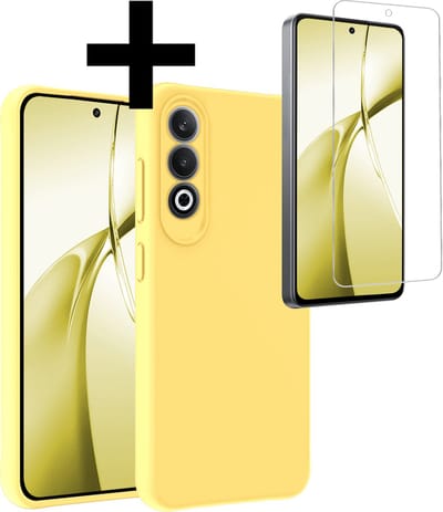Hoesje - Met Screenprotector - Geschikt voor OnePlus Nord CE4 - Sterk & Shockproof - Back Cover - Siliconen Case - Telefoon Hoes - Telefoonhoesjes - Geel