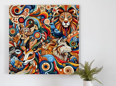 Olieverf dieren schilderij | Dierlijke pracht in golvende kleuren: meesterwerk van olieverf | Kunst - 100x100 centimeter op Canvas | Foto op Canvas