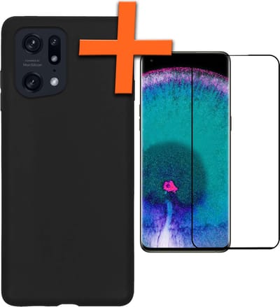 Hoes - Met Screenprotector - Geschikt voor OPPO Find X5 - Sterk & Shockproof - Back Cover - Siliconen Case - Telefoon Hoes - Zwart