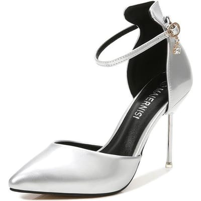 Zomer Mode Dames 10cm Hoge Hakken Sandalen Dame Rode Stiletto Hakken Sandalen Glanzende Bandjes Nachtclub Feest Schoenen Grote Maten 42 zilver
