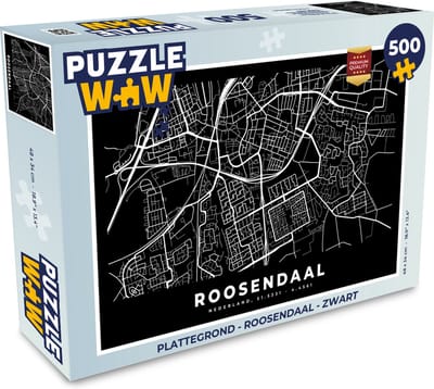 Puzzel Plattegrond - Roosendaal - Zwart - Legpuzzel - Puzzel 500 stukjes - Stadskaart