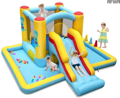 RFWR® Springkasteel met Glijbaan en Trampoline voor Kinderen - Speelparadijs voor Binnen en Buiten