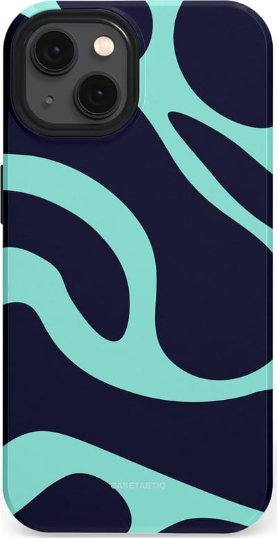 Casetastic Hoesje Geschikt voor Apple iPhone 13 Magsafe - Stijlvolle Beschermende Duo-layer Case - Golvenritme Aqua-Marine