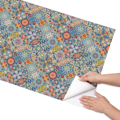 Coloray Meubel Wrap Folie - Blauw Meubelfolie - 65x130 cm - Plakfolie Meubels Kleurrijk mozaïek - Decoratiefolie Zelfklevend - oosters Meubelfolie - Meubelfolie Zelfklevend - Badkamer decoratie - Achtergronden en patronen