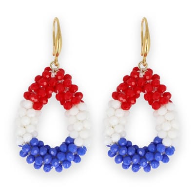 Lajetti - WK oorbellen Rood Wit Blauw Dames Nederlandse Vlag - Stainless Steel Koningsdag EK WK - Glaskralen