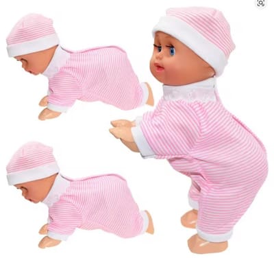 Baby Pop - kan kruipen en dansen - met baby geluiden - Crawling baby -20CM - incl. batterijen
