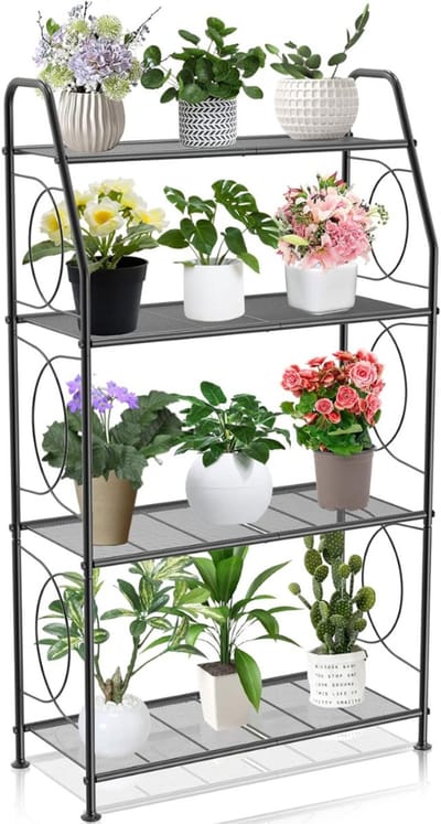 VIN® Plantenladder - Plantentrap - Plantenrek Opbergrek - Plantenstandaard - Plantenhouder - Bloemenrek – Bloementrap Met 4 Etages - 66 x 27,9 x 116,8 Cm