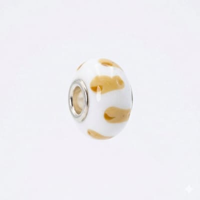 Quiges - Glazen - Kraal - Bedels - Wit - met - bruine - streepjes - Bead Past op alle bekende merken - armband