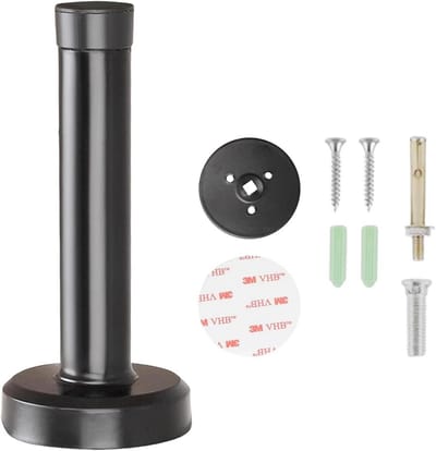 SnelShoppen - Premium Deurstoppers RVS - Zwarte Door Stopper 12cm zonder Boren met Rubber Ring - Geluidsdempende Deurstoppers voor Zware Deuren, Besch