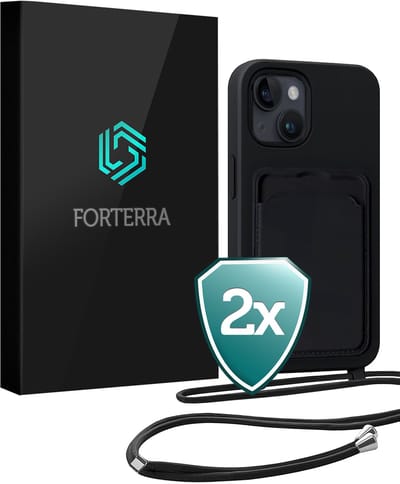 Hoesje Geschikt voor iPhone 13 Pashouder Case Siliconen Hoes Met Koord - Hoes Geschikt voor iPhone 13 Met Telefoonkoord Hoesje Back Cover Met Pasjeshouder - Zwart - 2 PACK
