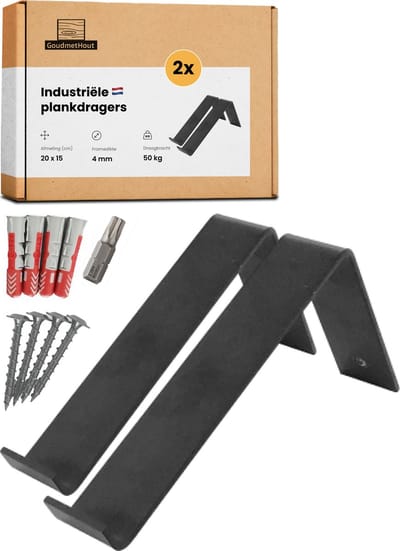 GoudmetHout® Industriële Plankdragers L-vorm - 20 cm - Stalen Plankdrager voor Wandschap, Muurrek of Wandconsole - Max 50 kg - 2 Stuks - Mat Blank