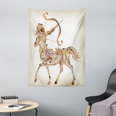 ABAKUHAUS Wandtapijt en Sprei met Boogschutter-sterrenbeeld, Centaur-patroon, 110 x 150 cm, Lichtbruin Karamel