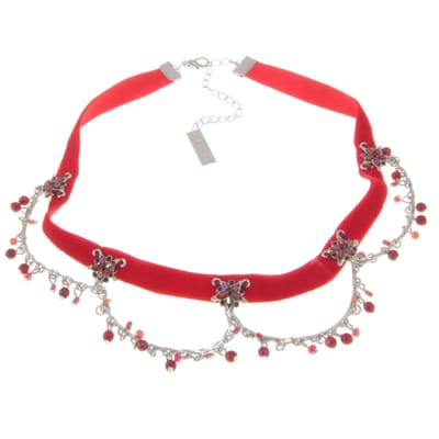 Behave - Rode velours choker - Elegant accent met fonkelende kralen