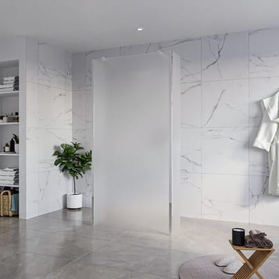 FugaFlow Eccelente Vetro Vrijstaande inloopdouche badkamer - 100x200cm - Glas mat - antikalk - 8mm veiligheidsglas - 2 zijwanden 30cm - met wandarmen en hoekprofielen - Chroom -