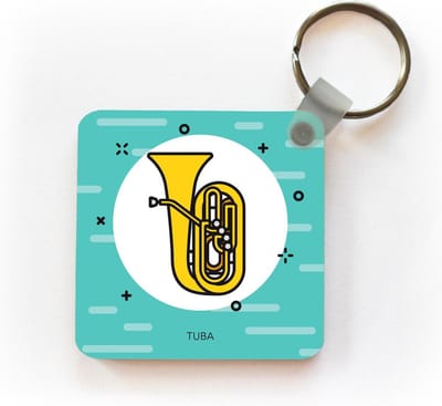 Sleutelhanger - Uitdeelcadeautjes - Een pictogram illustratie van een gele tuba - Plastic