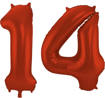 Folat Verjaardag Leeftijd folieballon - 14 jaar - rood - 86 cm - cijferballon groot