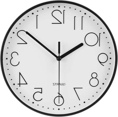 Stille 9" ronde wandklok met Arabische cijfers, eenvoudig af te lezen voor woonkamer, slaapkamer en school - batterij niet inbegrepen - zwart