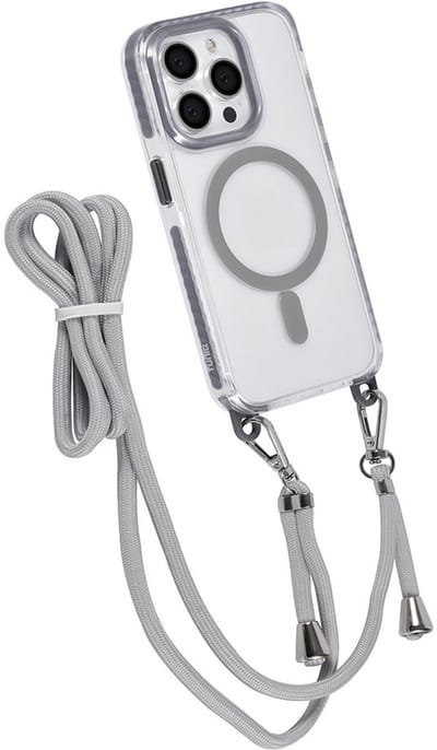 TUNIQ telefoonhoesje voor Apple iPhone 15 Pro - MagSafe backcover met koord - Grijs