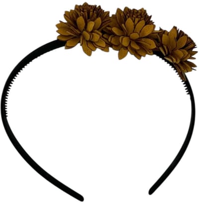 Diadeem leather flower - leren bloemetjes - khaki kleur diadeem - khaki/bruin