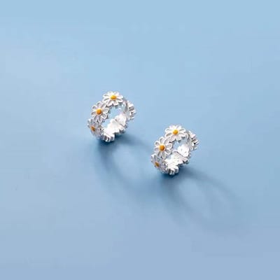 Daisy oorbellen - Ringetjes - Bloemen - Madeliefjes - Zilver