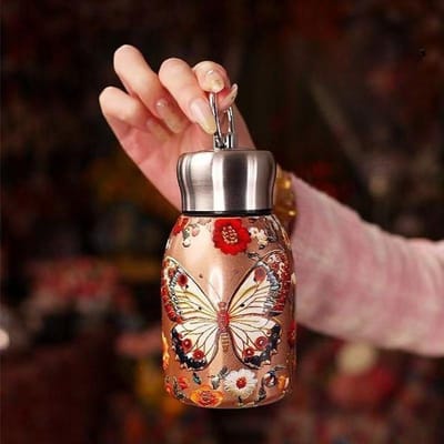 Pauw Patroon Vacuüm Beker Roestvrij Staal Vintage Bloem Thermosfles 300ml Dubbelwandige Isolatie Theepot met Lekvrij Deksel brown