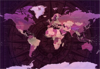 Fotobehangkoning - Behang - Vliesbehang - Fotobehang Wereldkaart - Paars - Purple World Map - 150 x 105 cm