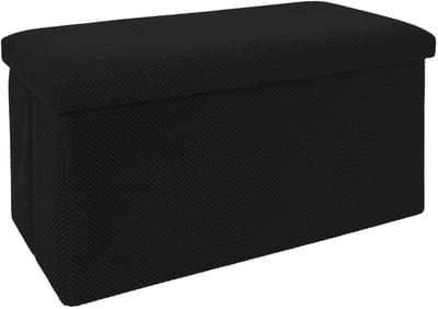 Home Deco Factory Poef/hocker Atome - opvouwbaar - stof - opbergbox - zwart - 2 persoons - 76 x 38 x 38 cm