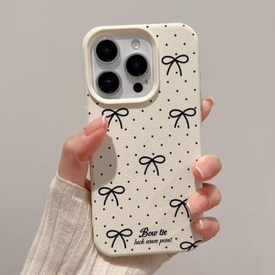 Kersen Telefoonhoesje Voor iPhone 11 Hoesje iPhone 13 15 14 12 16 Pro Max 14 15 16 Plus Schokbestendig Zacht Leer Schattig Hart Strik Cover For iPhone 16Pro Max