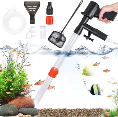 Quvo® Aquarium Stofzuiger - Bodemreiniger - Gravel Cleaner – Bodemzuiger - Aquariumstofzuiger - Aquarium Schoonmaakset - Aquarium Reiniging En Schoonmaken – Glasreiniger- Zwart- ‎42cm x 16cmx 7cm; 500 g