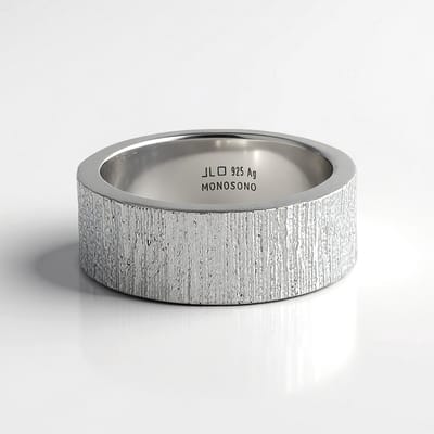 Cavill - Zilveren ring - 925 Sterling zilver, platina geplateerd - Gehamerde brede band - Monosono Collection, minimalistisch, dames sieraden