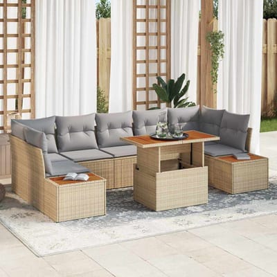 vidaXL Tuin Eettafel Set met kussen 8 pcs Beige en Grijs