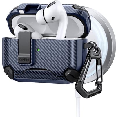 Telestore - AirPods Pro 3 Carbon hard case cover - Carbon hybride donker blauw hoesje Beschermhoes - AirPods pro 3 Cover - hoesje geschikt voor Apple Airpods pro 3 - donkerblauw - Carbon hard cover - met MagSafe functie