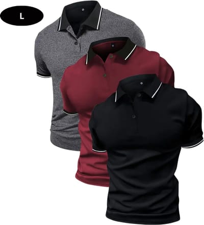 Bovista Golf Shirt Heren - T-shirt - Golfkleding - Golfen - Golf Accessoires - Polo Shirt - Zwart & Grijs & Rood - Maat L